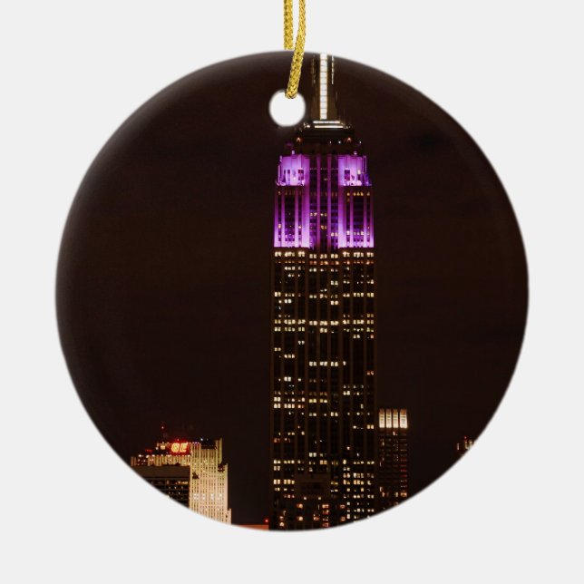 Ornamento De Cerâmica Edifício Emp St em Roxo e Branco 01 (Frente)