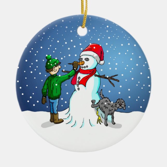 Ornamento De Cerâmica Edifício Snowman (Frente)