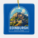 Ornamento De Cerâmica Edinburgh Scotland Viagem Art Vintage<br><div class="desc">Edinburgh retro vetor viagem design. Edimburgo é a capital compacta e montanhosa da Escócia. Tem uma Cidade Velha medieval e uma Nova Cidade Georgiana elegante com jardins e edifícios neoclássicos.</div>