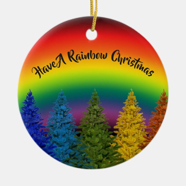 Ornamento De Cerâmica Editable Rainbow Christmas Tree (Frente)