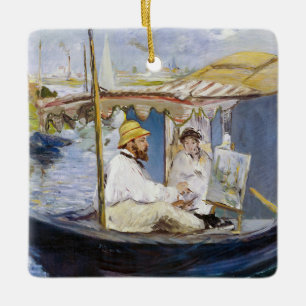 Ornamento De Cerâmica Edouard Manet - Monet em seu barco-estúdio