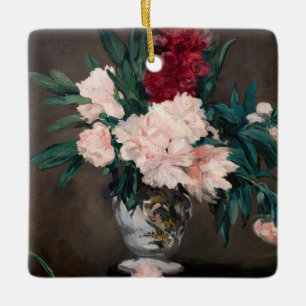 Ornamento De Cerâmica Edouard Manet - Vaso de Peônias em Pequeno Pedesta