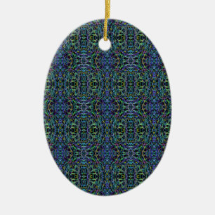 Ornamento De Cerâmica Edredão Trippy do verde azul geométrica