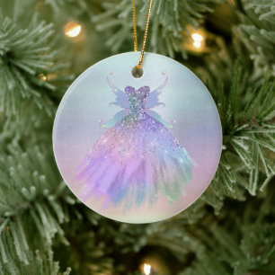 Ornamento De Cerâmica Eethal Fairy Gown   Rainbow Ombre Pastel Sheen