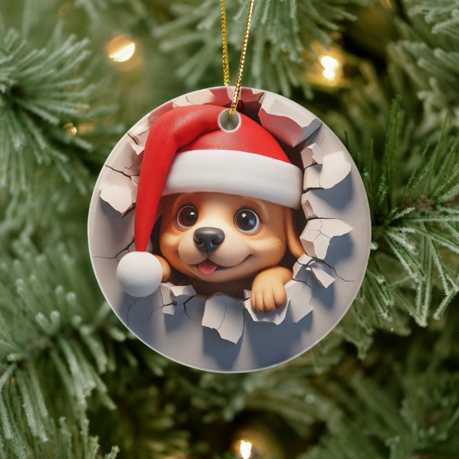 Ornamento De Cerâmica Efeito 3D da Puppy Natal NÃO 3D real (Árvore)