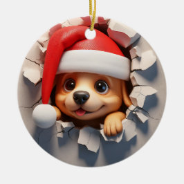 Ornamento De Cerâmica Efeito 3D da Puppy Natal NÃO 3D real