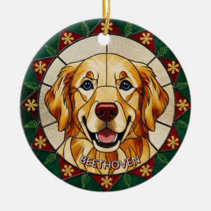 Ornamento De Cerâmica efeito de vitral nome do CÃO Natal