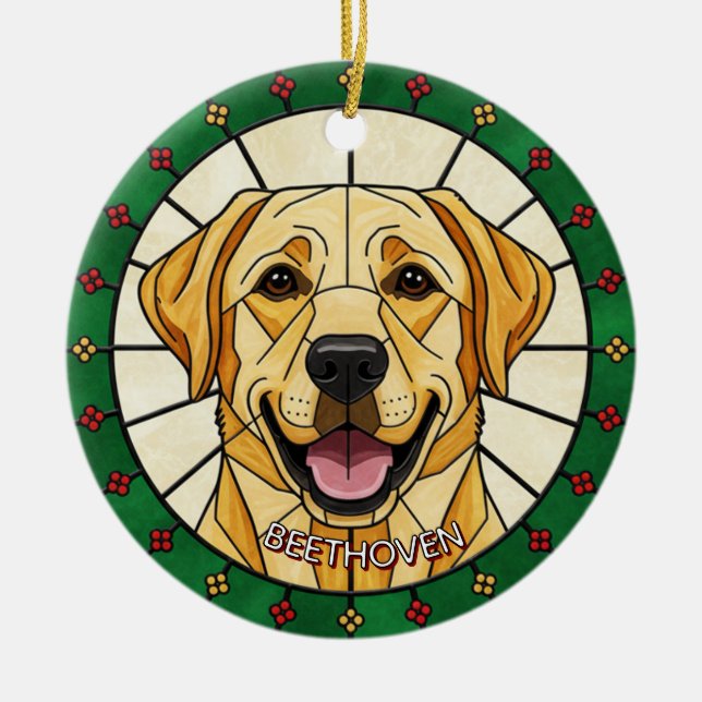 Ornamento De Cerâmica efeito de vitral personalizado NOME do CÃO Natal  (Frente)