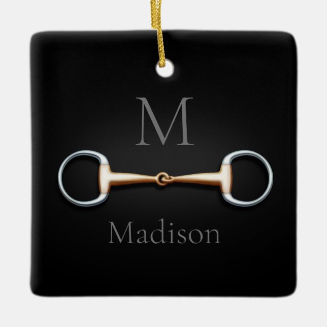 Ornamento De Cerâmica Eggbutt Snaffle Bit Monogramed Equestrian (Frente)