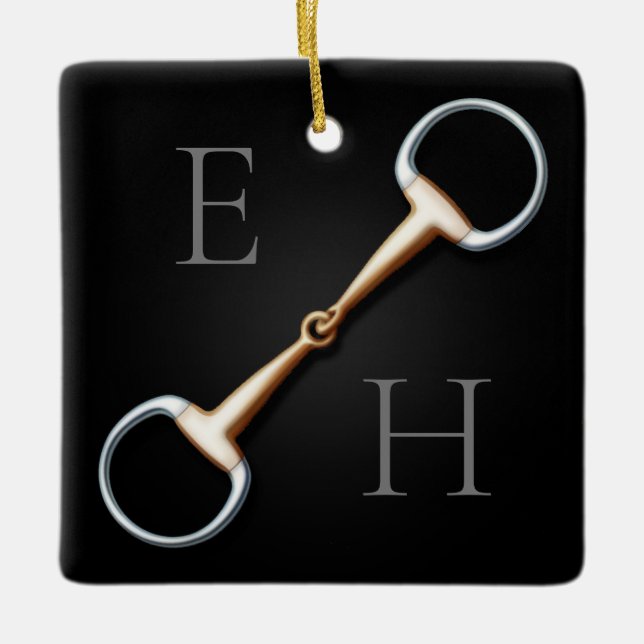 Ornamento De Cerâmica Eggbutt Snaffle Bit Monogramed Equestrian (Frente)