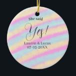 Ornamento De Cerâmica Ela disse sim festa de noivado rosa azul amarelo s<br><div class="desc">Design</div>