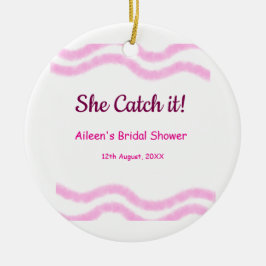Ornamento De Cerâmica Ela pega linhas espiral cor-de-rosa em aquarela ca