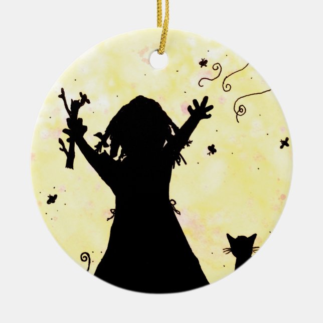 Ornamento De Cerâmica Ela Sonha com Magia na Lua (Frente)