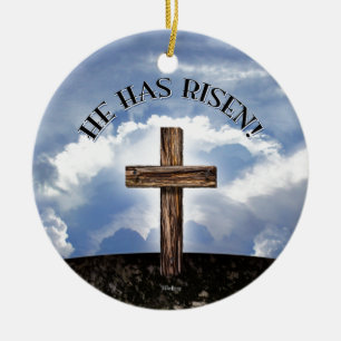 Ornamento De Cerâmica Ele Ressuscitou Céu da Cruz Áspera