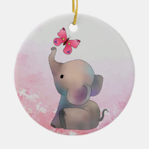 Ornamento De Cerâmica Elefant mit Schmetterling