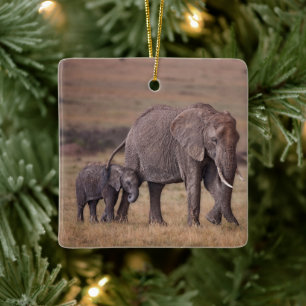 Ornamento De Cerâmica Elefante africano com bebê