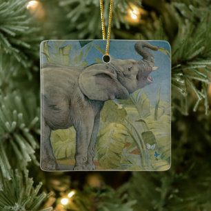 Ornamento De Cerâmica Elefante africano vintage na selva, EJ Detmold