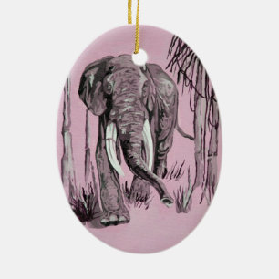 Ornamento De Cerâmica Elefante Atravessando A Savana-De-Pé-Rosa