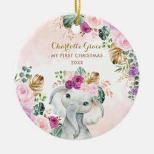 Ornamento De Cerâmica Elefante Bebê 1 rua De Natal Verde Floral