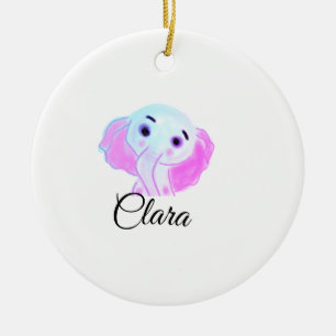 Ornamento De Cerâmica Elefante bebê azul rosa simples aquarela adicionar