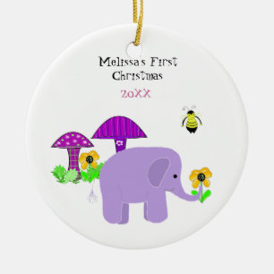 Ornamento De Cerâmica Elefante Bebê no Primeiro Natal