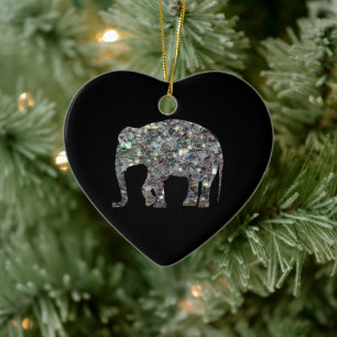 Ornamento De Cerâmica Elefante brilhante de mosaico prateado cintilante