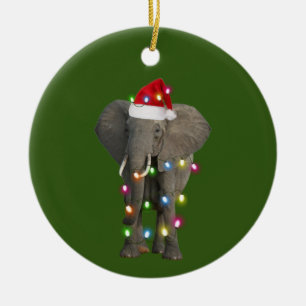 Ornamento De Cerâmica Elefante com luzes de chapéu