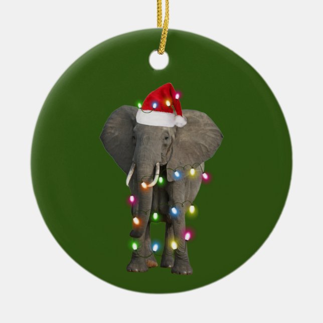 Ornamento De Cerâmica Elefante com Luzes de Chapéu Natal (Frente)