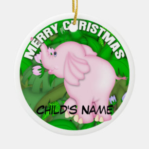 Ornamento De Cerâmica Elefante cor-de-rosa do Feliz Natal