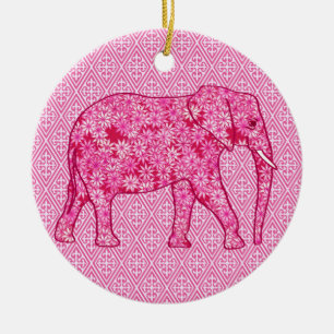 Ornamento De Cerâmica Elefante da flor - rosa do fúcsia