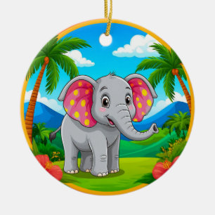 Ornamento De Cerâmica Elefante de Desenho Animado Colorido em Paisagem T