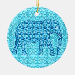 Ornamento De Cerâmica Elefante de flor de lótus - turquesa