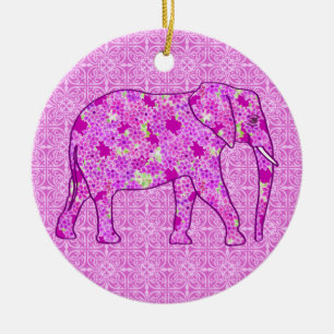 Ornamento De Cerâmica Elefante de flor - orquídea e magenta