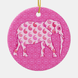 Ornamento De Cerâmica Elefante de Paisley - rosa e fúcsia do gelo