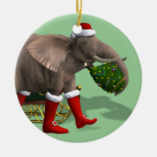 Ornamento De Cerâmica Elefante Doce do Papai Noel