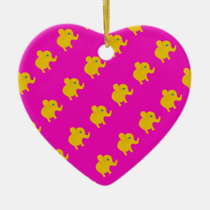 Ornamento De Cerâmica Elefante feliz amarelo e fundo rosa