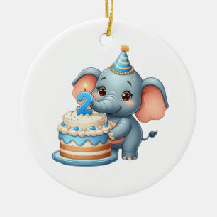 Ornamento De Cerâmica Elefante Fofo 2º Aniversário