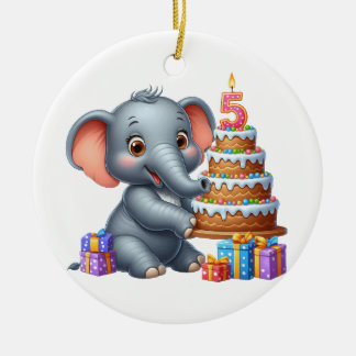 Ornamento De Cerâmica Elefante Fofo Aniversário de 5 anos