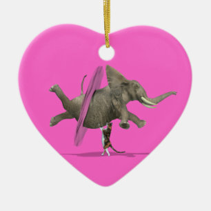 Ornamento De Cerâmica Elefante Levantado Por Gato