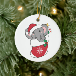 Ornamento De Cerâmica Elefante Natal Neve Inverno Animais Elefantes C