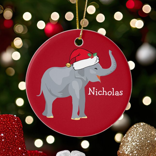 Ornamento De Cerâmica Elefante no Natal - Natal de Crianças Personalizad (Criador carregado)