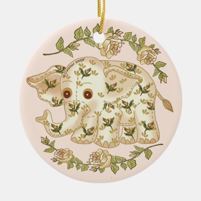 Ornamento De Cerâmica Elefante para Bebê Amarelo (Frente)