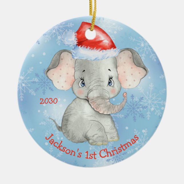 Ornamento De Cerâmica Elefante Personalizado 1rua Menino de Natal (Frente)