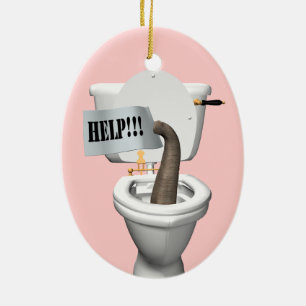 Ornamento De Cerâmica Elefante Preso No Banheiro