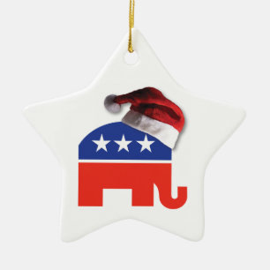 Ornamento De Cerâmica Elefante Republicano usando um Chapéu de Papai Noe