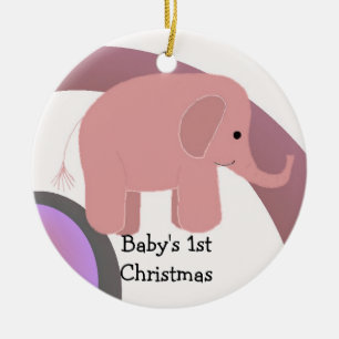 Ornamento De Cerâmica Elefante Rosa de Natal do Bebê