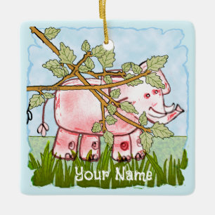 Ornamento De Cerâmica Elefante Rosa se Escondendo