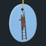 Ornamento De Cerâmica Elefante subindo uma escada<br><div class="desc">a cor de fundo pode ser alterada: PERSONALIZE TI - EDIT - ANTECEDENTE passando uma flor vermelha doce como presente ao seu amor - muito encantador</div>