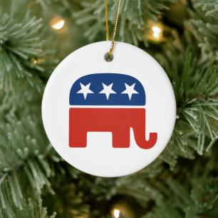 Ornamento De Cerâmica Elefante Vermelho Branco Azul Temporada de Eleiçõe