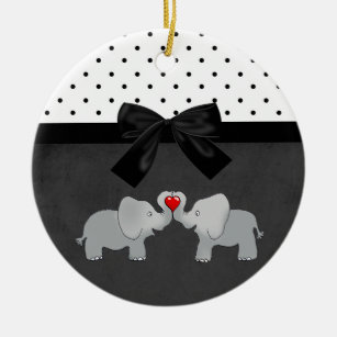 Ornamento De Cerâmica Elefantes Adoráveis, Bolinhas, Arco Preto